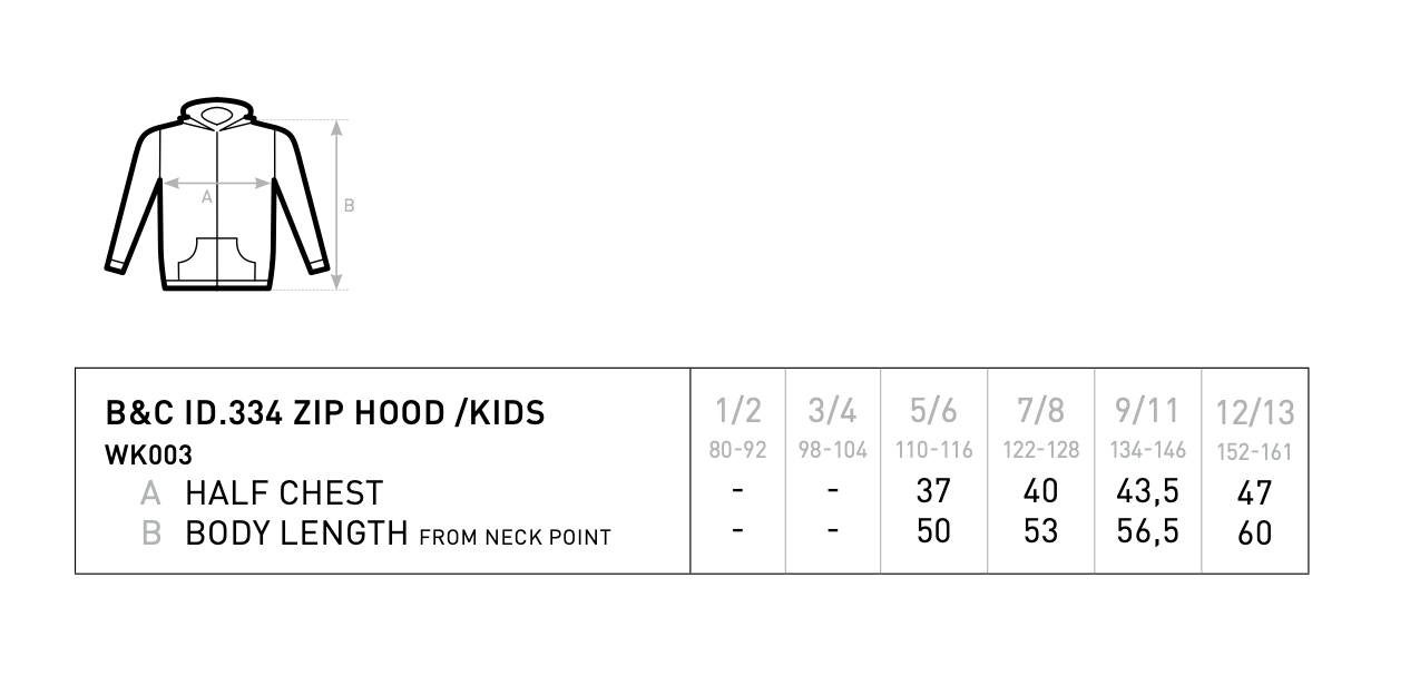 B&C: Kids ID.334 Zip Hood WK003 B&C: Kids ID.334 Zip Hood WK003
